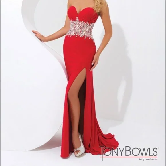 Tony Bowls Dresses | Tony Bowls Paris Red Rhinestone Beaded Stretchy Fits Xs/S - With Straps Option | Color: Red | Size: S | Poshzolie's Closet